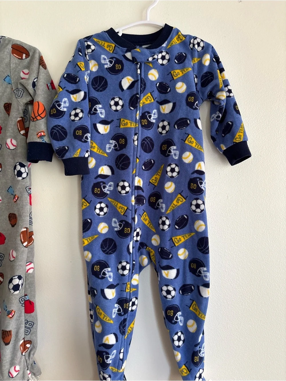 Carters 18 month fleece winter Grey Sports Print One-Piece Footed Pajamas